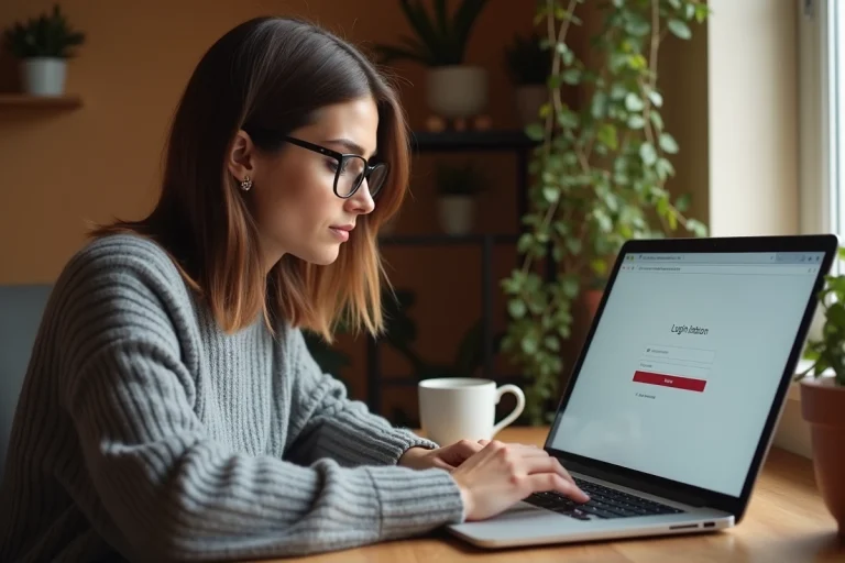 Femme connectée à son espace membre sur un site d'annonces gratuites depuis un ordinateur portable à domicile