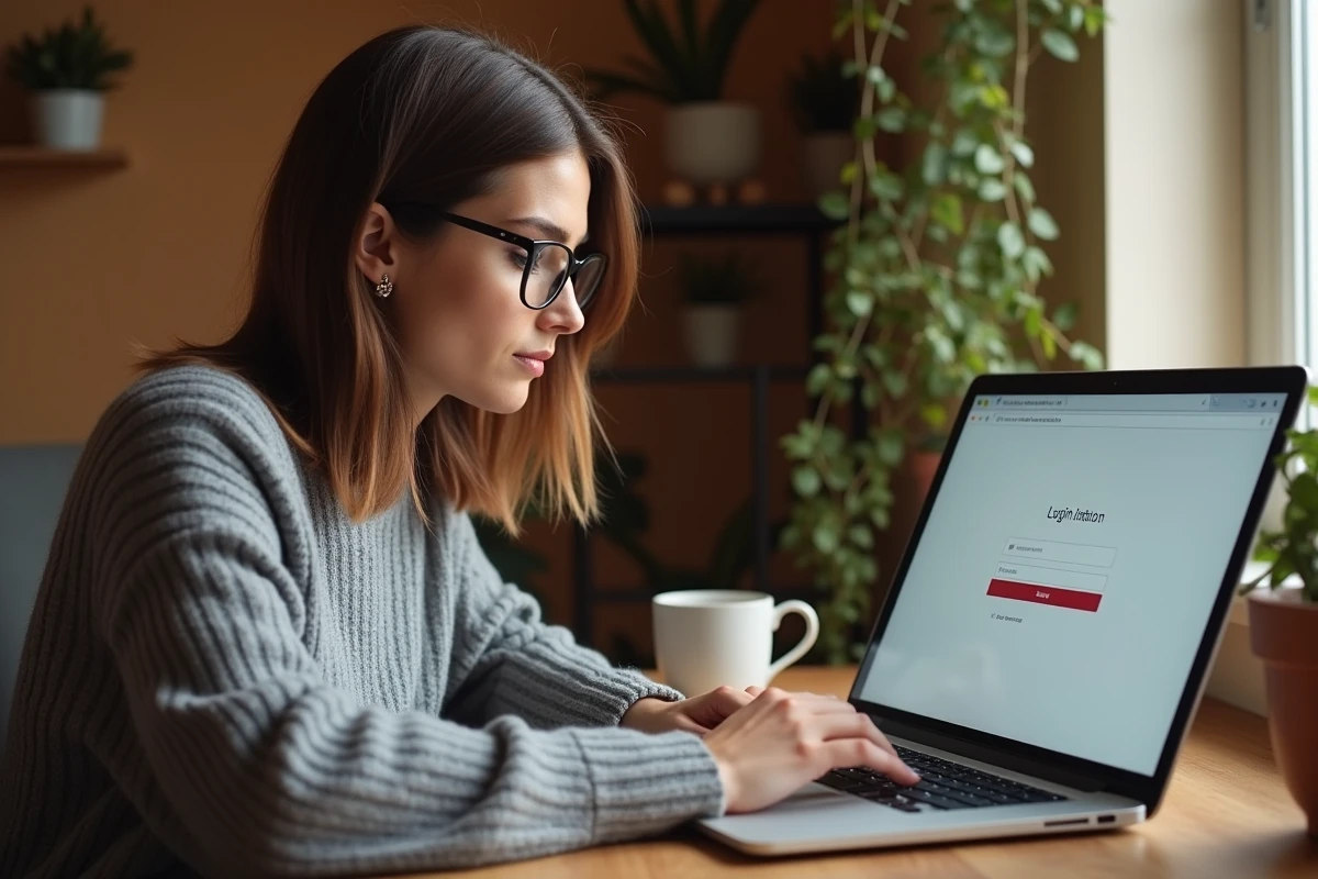 Femme connectée à son espace membre sur un site d'annonces gratuites depuis un ordinateur portable à domicile