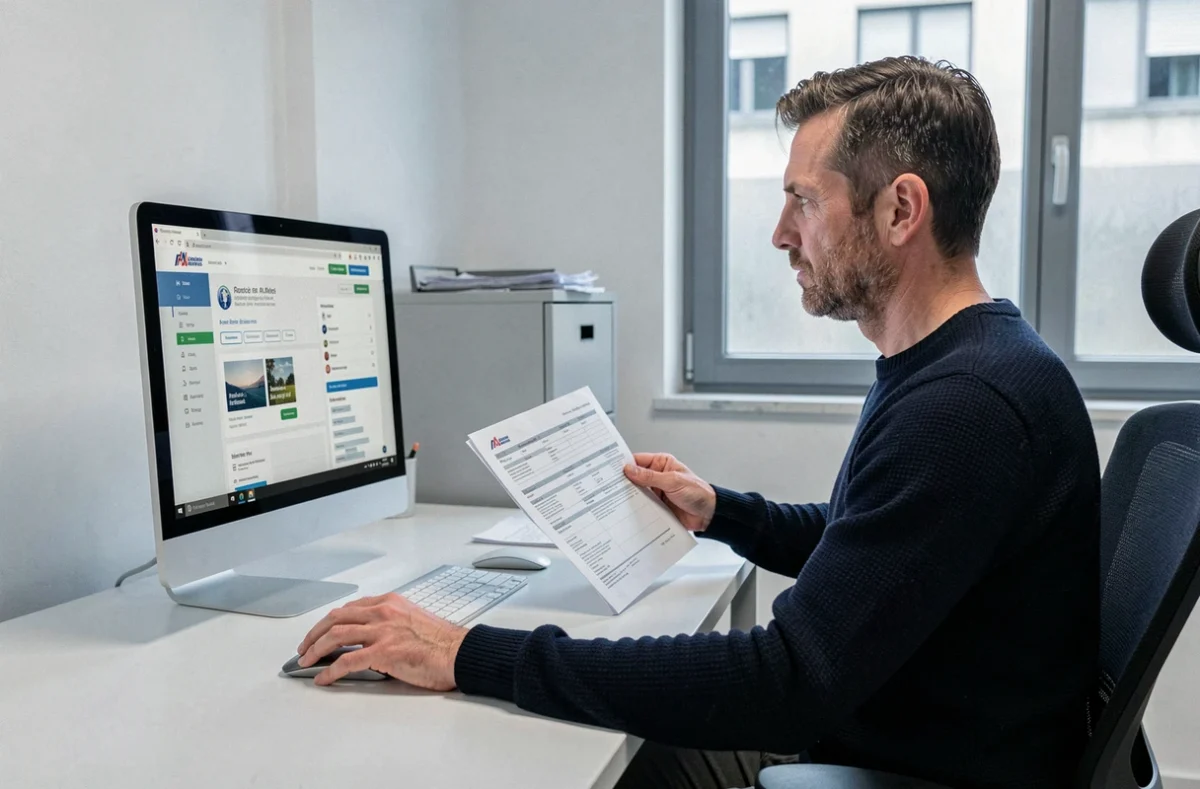 Homme consultant un portail préfecture en ligne pour annuler une demande de titre de séjour