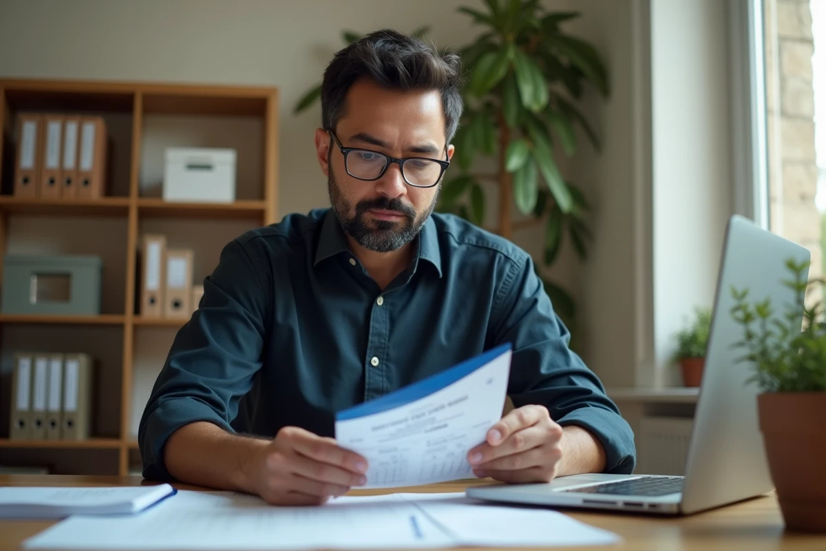 Homme consultant son titre de séjour français et un calendrier pour calculer sa durée de présence à l'étranger