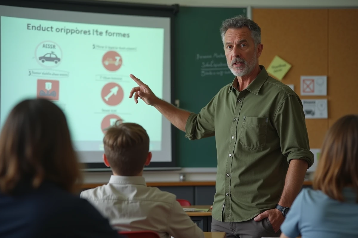 Professeur expliquant les conseils pour réussir l'examen ASSR de sécurité routière en classe